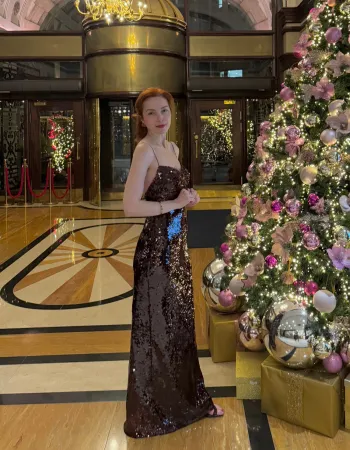 Bordo Payetli Uzun Elbise - Vino Rojo