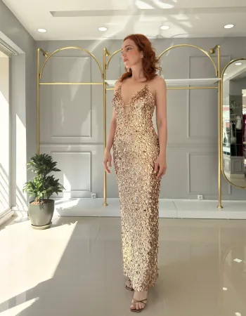 Gold Payetli Elbise - Dorado