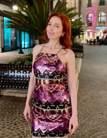 Hint Desenli Payetli Mini Elbise - Danza de Colores