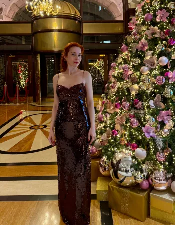 Bordo Payetli Uzun Elbise - Vino Rojo