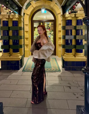 Bordo Payetli Uzun Elbise - Vino Rojo