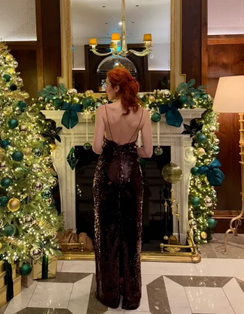 Bordo Payetli Uzun Elbise - Vino Rojo