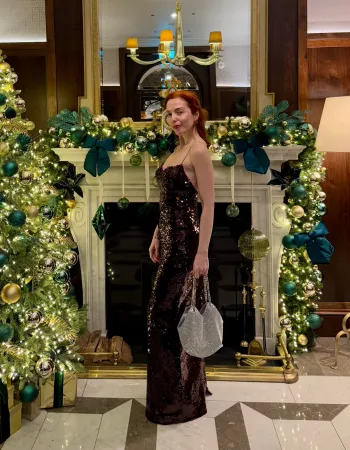 Bordo Payetli Uzun Elbise - Vino Rojo