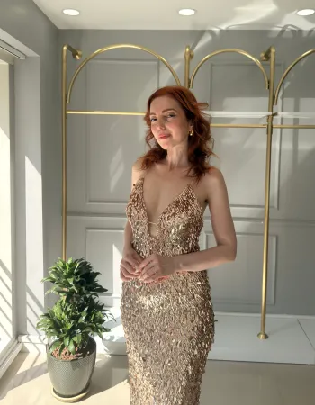 Gold Payetli Elbise - Dorado