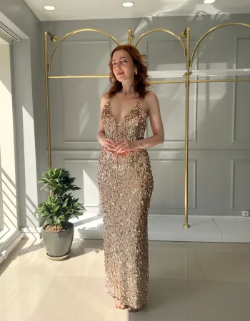 Gold Payetli Elbise - Dorado