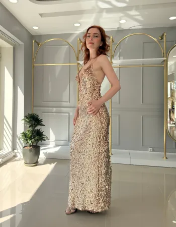 Gold Payetli Elbise - Dorado