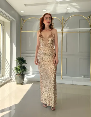 Gold Payetli Elbise - Dorado