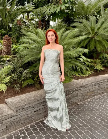 Gri Işıltılı Taş Yaka Detaylı Elbise - Luz De La Luna