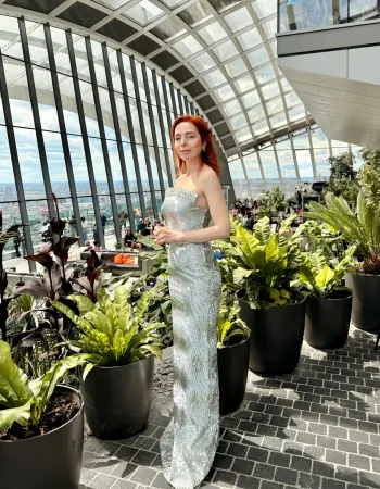 Gri Işıltılı Taş Yaka Detaylı Elbise - Luz De La Luna