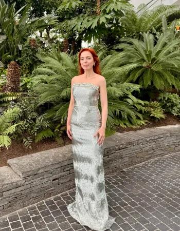 Gri Işıltılı Taş Yaka Detaylı Elbise - Luz De La Luna