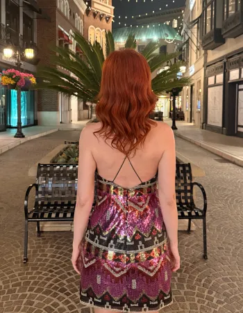 Hint Desenli Payetli Mini Elbise - Danza de Colores