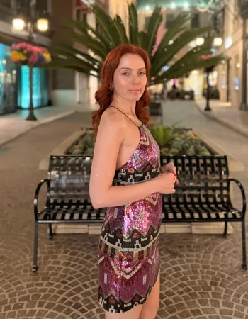 Hint Desenli Payetli Mini Elbise - Danza de Colores