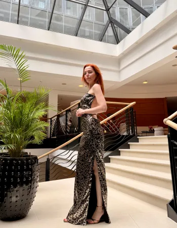 Leopar Desenli Payetli Elbise - Brava