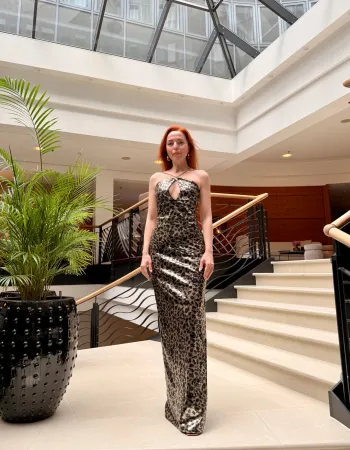 Leopar Desenli Payetli Elbise - Brava