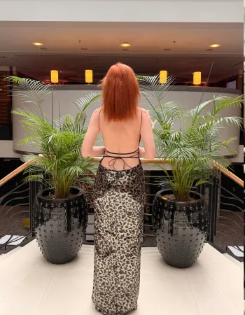 Leopar Desenli Payetli Elbise - Brava