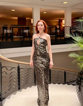 Leopar Desenli Payetli Elbise - Brava