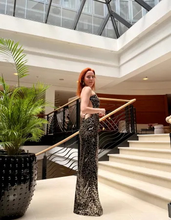 Leopar Desenli Payetli Elbise - Brava