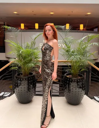 Leopar Desenli Payetli Elbise - Brava