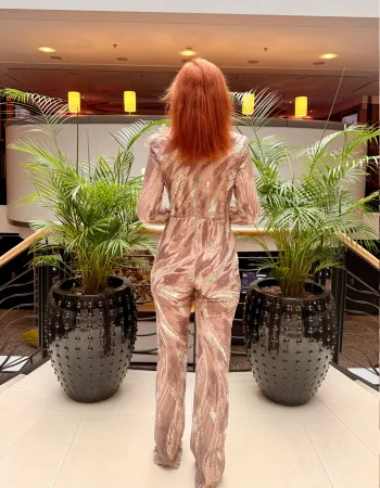 İşlemeli Çiçek Detaylı Tulum - Flor De Cristal