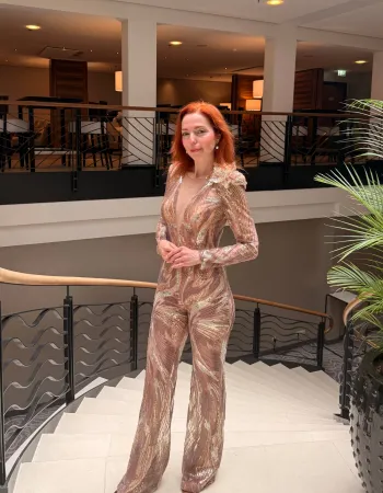 İşlemeli Çiçek Detaylı Tulum - Flor De Cristal